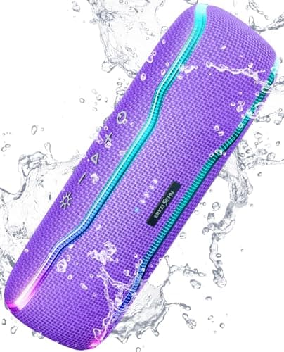 ERKEI SEHN Bluetooth Speaker, IPX7 Waterproof Wireless Speakers, Flashing Light, 25W Super Bass, 24H Playtime, Birthday Valentines Gifts for Him/Men, TWS Pairing, Beach Vacation Essentials, Purple