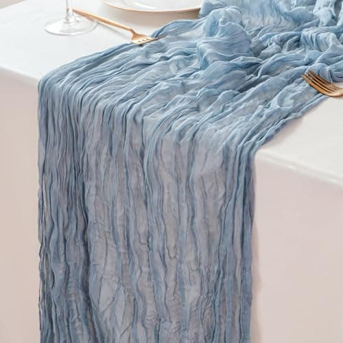 Cheesecloth Table Runner 10ft Gauze Boho Rustic Cheese Cloth Table Runner for Wedding Party Bridal Baby Shower Birthday Reception Feasts Ceremony Table Decorations (Dusty Blue)