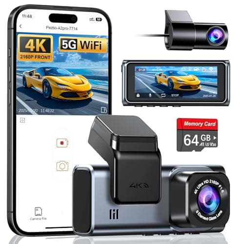 Navycrest 4K+2.5K WiFi Dash Cam Front and Rear, Built-in 5G WiFi, Free 64GB Card, Dash Camera for Cars, Dual Dashcam, G-Sensor, 24/7 Parking Mode, 3'' IPS Screen, Loop Recording, WDR Silver