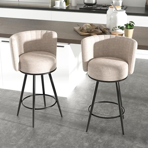 HONIFUR Bar Stools Set of 2, 27" Tufted Modern Counter Height Bar Stools, Upholstered Barstools with Back & Footrest Metal Legs, Counter Stools for Kitchen Island, Counter, Cafes, Dining Room (Beige)