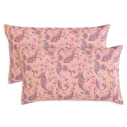 Elegant Comfort Ultra Soft Set of 2 Floral Print Pillowcases - 1500 Premium Hotel Quality Microfiber, Soft and Smooth Envelope Closure 2-Piece Pillow Covers - Standard/Queen, Paisley Coral