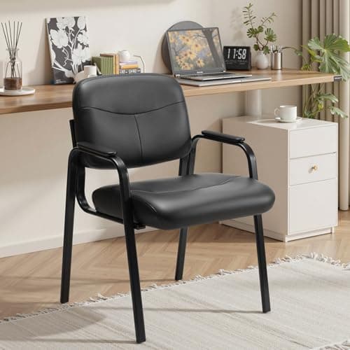 NEWBULIG Waiting Room Chair, Leather Stationary Office Guest Reception Chairs No Wheel,Comfy Padded Arms,for Conference Room Lobby Side breakroom