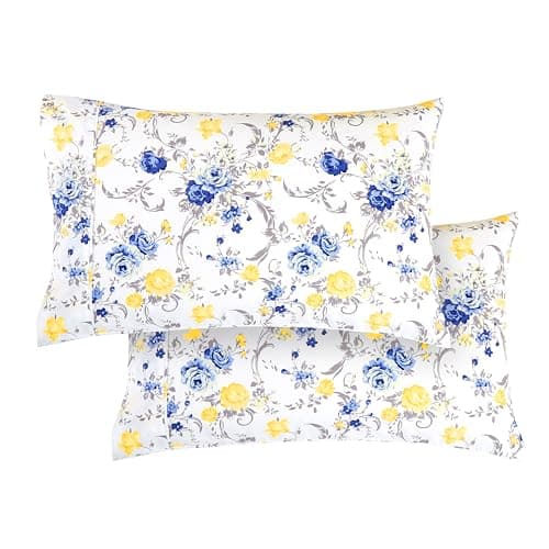 Elegant Comfort Ultra Soft Set of 2 Floral Print Pillowcases - 1500 Premium Hotel Quality Microfiber, Soft and Smooth Envelope Closure 2-Piece Pillow Covers - Standard/Queen, Gold Jenna