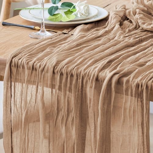 Xiomot Table Runner Cheesecloth 10FT Nude Boho Gauze Cheese Cloth Rustic Sheer Table Runners for Wedding Bridal Baby Shower Party Decoration