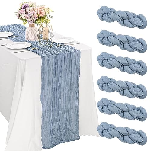 6 Pieces Dusty Blue Easter Spring 10FT Cheesecloth Table Runner Boho Gauze Fabric Table Runner Rustic Sheer Runner for Wedding Birthday Baby Shower Party Boho Table Decoration(Dusty Blue)