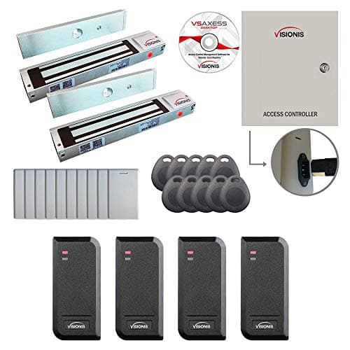 Visionis FPC-8527 Two Doors Access Control System Outswing Door 600lbs Maglock Time Attendance + Entry and Exit Card Readers for Indoor/Outdoor Use, Software Included, 10000 Users Kit
