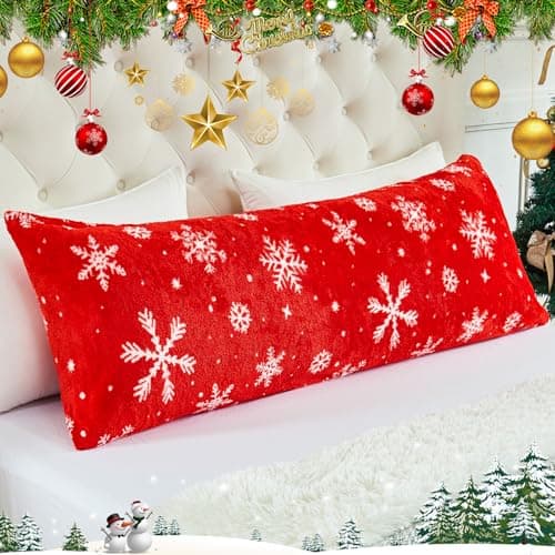 YIYEA Christmas Faux Fur Body Pillow Case Cover, Luxury Ultra Soft Fuzzy Pillowcases, Fluffy Plush Velvet Body Pillow Cover with Zipper, Cozy Warmth and No Shedding, 20 x 54