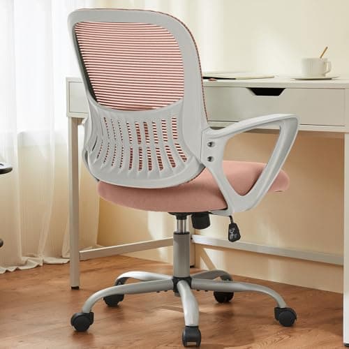 Sweetcrispy Ergonomic Mid-Back Mesh Home Office Desk Chair with Wheels, Lumbar Support, and Comfortable Armrests for Home, Bedroom, Study, Office