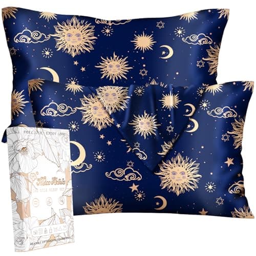 Miss Adola Silk Pillowcase 2 Pack - Cute Pillow Cases 20" x 26" Standard Size Set of 2 for Hair and Skin Smooth Soft Breathable with Hidden Zipper Cooling Pillow Covers for Sleeping, Sun Moon Sign
