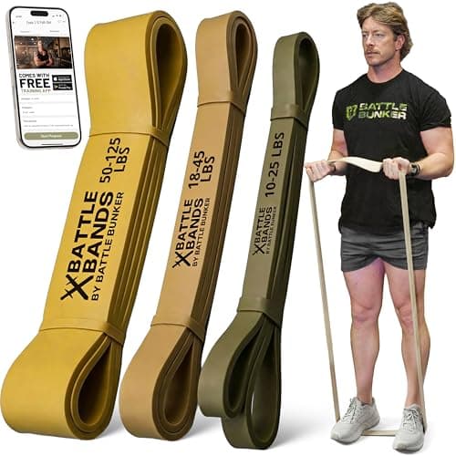 Battle Bunker Thick Resistance Bands Set for Pull Up Assist (3 Pack, 10–125 lbs) – Heavy Duty Workout Bands for Strength Training, Home Gym & Stretching – Durable Exercise Bands for Men & Women