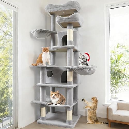 68 Inches Multi-Level Large and Tall Cat Tree Tower for Indoor Cats/Removable Pad/Cat Condo/Sisal Scratching Posts/Hammock/Cat Activity Center/Wide Base