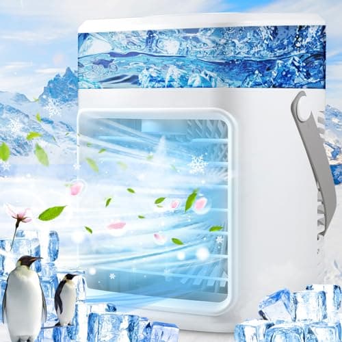 Portable Air Conditioner Fan, Cordless Evaporative Air Cooler Humidifier with Aroma Disc, 3 Wind Speed, 2 Timer, 7 Color Led, Mini Air Cooler Personal Desktop Cooling Fan for Home Office Camping Car