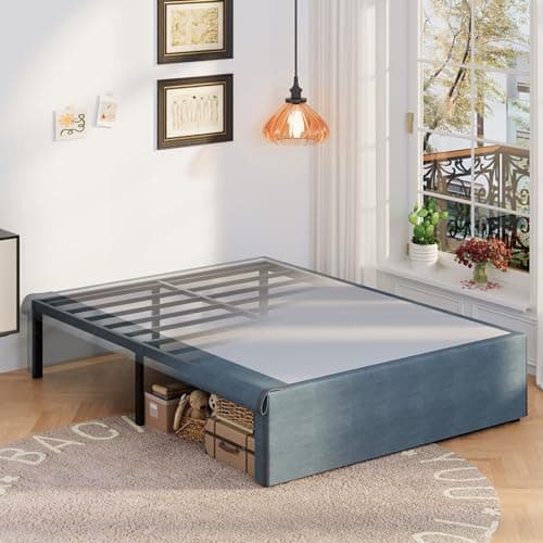 Upcanso 16 Inch Bed Frame Queen Size with Fabric Cover, Metal Platform Queen Bed Frame with Storage No Box Spring Needed, Heavy Duty Non-Slip, Easy Assembly Mattress Foundation