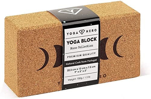 Yoga Hero Cork Yoga Block- Non Slip Cork Yoga Brick with Stylish Printed Design- Natural Cork Lightweight, Easy to Grip Cork Yoga Blocks (Moon)