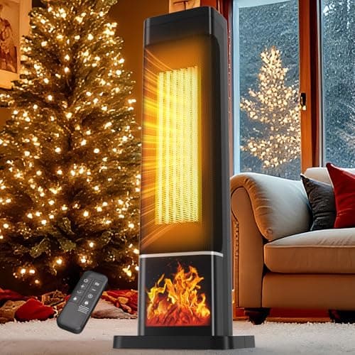 KEGIAN Space Heater Large Room, 25" Electric Heaters for Indoor Use with Remote, Adjustable Thermostat, 120° Oscillation, 24H Timer, 3D Fireflame, Ceramic Tower Heater, Heater for Bedroom, Office