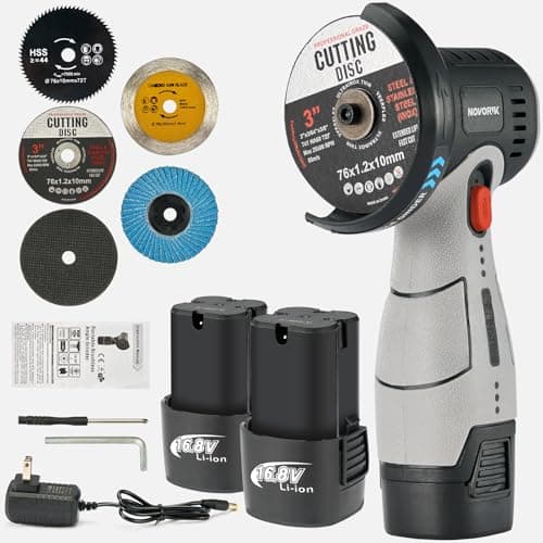 Brushless Angle Grinder Tool, Cordless Mini Angle Grinder Brushed with 2pcs 16.8V 2000mAh Battery 5-Cutting Discs, Power Angle Grinder for Wood Metal Stone Concrete