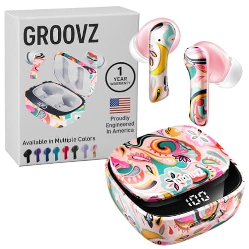 Groovz True Wireless Earbuds with Charging Case - Designed and Engineered in The USA - IPx4 Water Resistant Bluetooth Earbuds Compatible with Apple and Android - 27Hrs Battery Life - Paisley