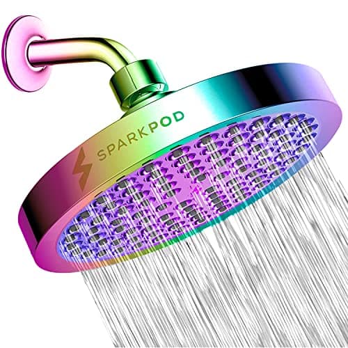 SparkPod Shower Head - High Pressure Rain - Premium Quality Luxury Design - Easy Clean Adjustable Replacement for Your Bathroom Shower Heads (Radiant Rainbow, 6 Inch Round)