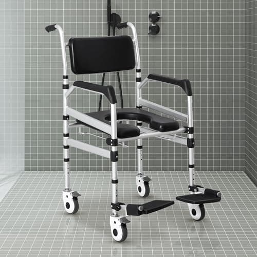 Houseables Shower Chair with Wheels, Shower Wheelchair, Rolling Shower Chair, Shower Commode Wheelchair, Bedside Toilet Chair for Elderly, Handicap Shower Chair with Wheels, Height Adjustable