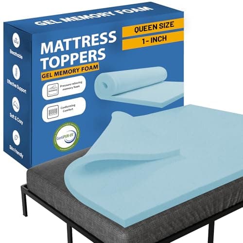 Greaton, 1-Inch Gel Memory Foam Mattress Topper, CertiPUR-US Certified for Superior Comfort and Support, Queen, Blue