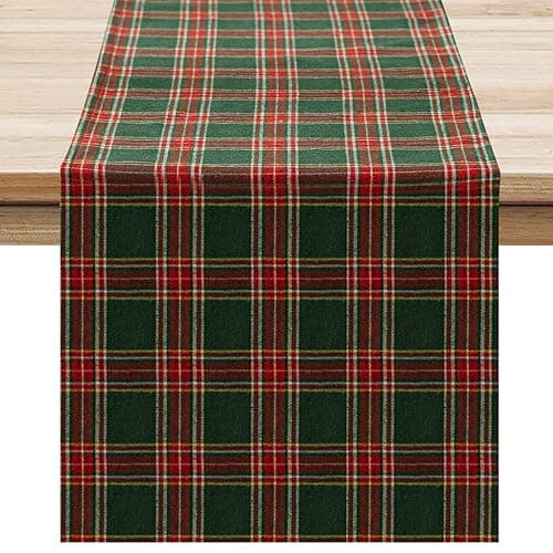 Softalker Christmas Checkered Tartan Table Runner - Green Buffalo Plaid Xmas Stain Resistant Washable Table Decoration for Dining/Parties/Holiday Decor, 13 x 71 Inch
