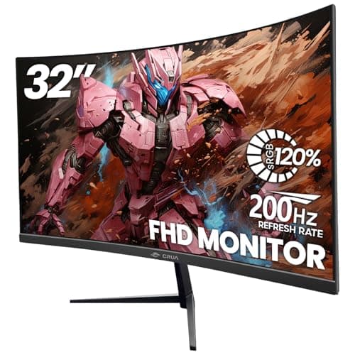 CRUA 32Inch Curved Gaming Monitor, FHD(1920 * 1080P) VA Screen 165Hz/200Hz, 1800R VA Screen, 120% sRGB, Computer Monitor That Support AMD Freesync, HDMI, DP, Wall Mountable Installs-Black