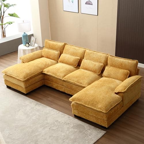 GNIXUU 110" Sectional Sofa Cloud Couch for Living Room, Modern Chenille U Shaped Couch, Comfy Modular Sofa Sleeper with Double Chaise & Memory Foam(Mustard Yellow)