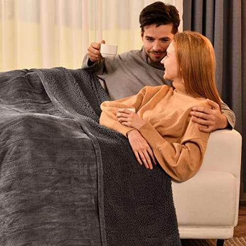 Bearhug Electric Blanket Twin Size, Fast Heating Heated Blanket, Over Heat Protect and ETC Certified Gray-Velvet & Sherpa, 62" ร 84", Machine Washable