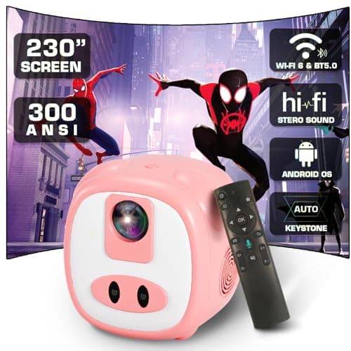 2024 New Portable 4K Mini Projector, EGOBAS Peggy Pro Projector with Wifi Bluetooth 300 ANSI Auto Keystone Speaker, 5G WiFi Home Projector for Games Movies Music Outdoor Study Sports (Pink)