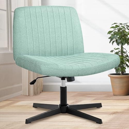 Orange Factory Criss Cross Chair No Wheel Wide Cross Legged Office Desk Vanity Chair Comfy Fabric Armless Adjustable Swivel for Home Computer Task (Mint)