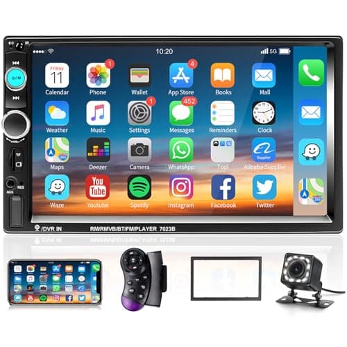 Podofo Car Stereo Double Din Car Radio 7 Inch MP5 Player with HD Touch Screen Digital Display Bluetooth Multimedia Support PhoneLink USB SD Aux-in 2 Din Autoradio with Backup Camera