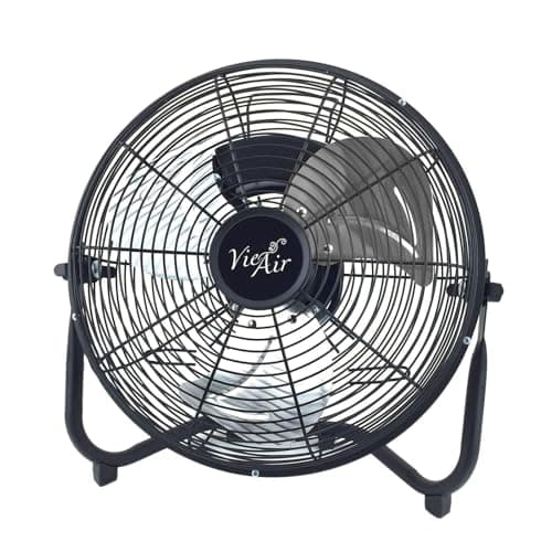 Vie Air 12 Inch Industrial Powerful and Quiet Heavy Duty Metal Floor Fan, Black