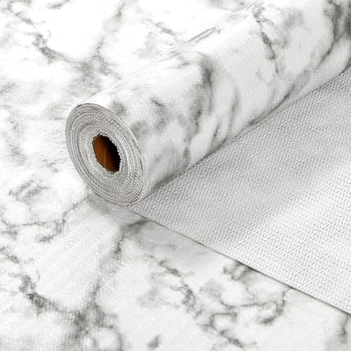 Drawer and Shelf Liner, Non-Adhesive Kitchen Cabinet Liners,Strong Grip Non-Slip Waterproof Washable Mats,Durable Bathroom Cupboard Shelves Mat, Dresser White Stripes, 12 in x 10 FT