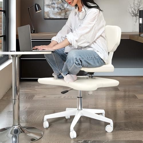 YUKSAL Cross Legged Office Chair, Criss Cross Desk Home Meditation Chair, Yoga ADHD Ergonomic Kneeling Chair with Lumbar Support and Adjustable Height Stool Wheels