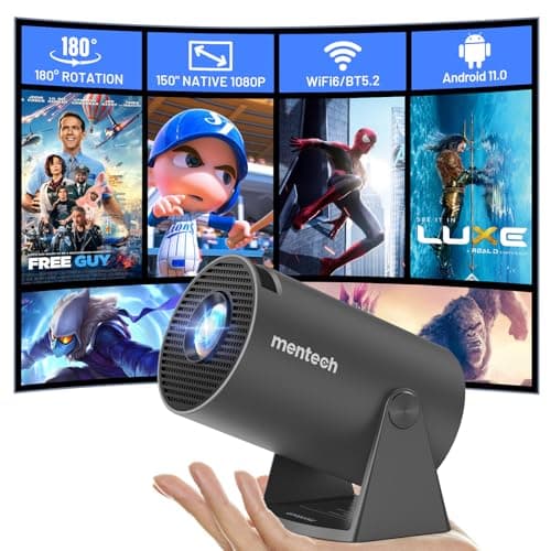 Mini Projector With WiFi and Bluetooth, 180 Rotatable Portable, 150" Smart With Android TV 11, 1080P Support Decoding Projectors 4K, 2.4G/5G WiFi6, Auto Keystone for Home Outdoor Proyector, Iron Grey