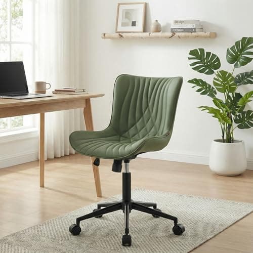 YOUNIKE Office Chair, Armless Desk Chair Computer Chair with Wheels, Modern Upholstered PU Leather Task Chair, Rolling Adjustable Swivel Home Office Desk Chair, Dark Green