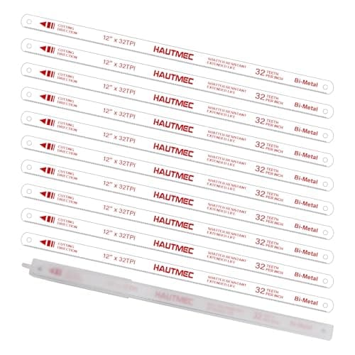 HAUTMEC 12" Hacksaw Blades 32 TPI – 10 Pack Bi-Metal Replacement Blades with High-Speed Steel Teeth and Spring Steel Body, Professional Grade, Fits Most Hacksaw Frames