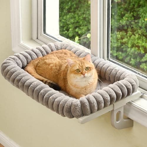 Zoratoo Cloud-Cuddle Cat Window Perch with 4-Sided Bolster, Zipper Design Cushion Window Seat for Window Sill, Sturdy Metal Frame & Easy Assembly Pet Hammock Bed for Indoor Cats (Gray, Medium)