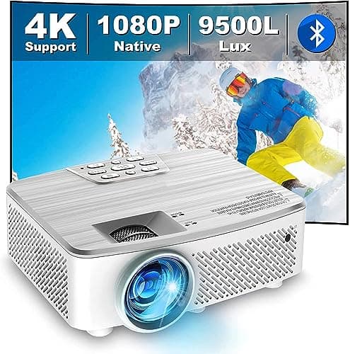 Projector with Bluetooth, Native 1080P Full HD Projector with Speaker, 9500 Lumens Outdoor Portable Movie Mini Projector Compatible with Laptop, Smartphone, TV Stick, Xbox, Roku