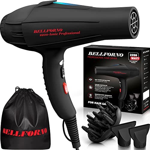 Professional 2200W Diffuser Hair Dryer for Curly and Natural Wavy Hair, Low Noise Negative Ionic Blow Dryer with Diffuser, The New Upgraded Motor & Ceramic Technology for Fast Drying by BELLFORNO