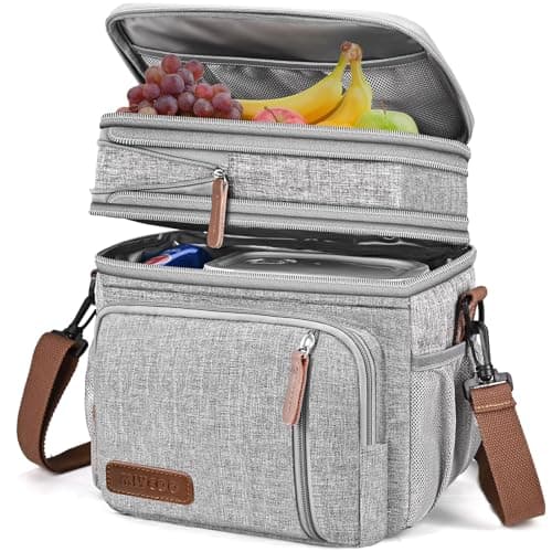 MIYCOO Lunch Bag & Lunch Box for Women Men, Double Deck Leakproof Insulated Soft Large Adult Camping Cooler bag for Work, Beach, Picnic, Travel (Grey, 15L)