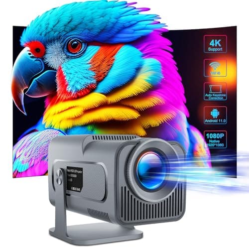 Mini Projector Portable with Android 11, Smart Projector 1080P Native Full HD Wifi6 Bluetooth5.0, Outdoor Projector 4K Support 390ANSI 10000Lumens, 180°Rotatable Projector for Phone/Laptop/TV Stick