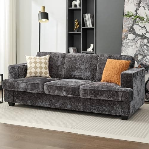 Litbird Boucle Couch, Couches and Sofas, Comfy Couch, Couches for Living Room, Sleeper Sofa with Extra Deep Seats, Modern Sofa, Chenille, Deep Gray