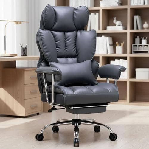 Efomao Big and Tall Office Chair 400lbs – PU Leather Executive Office Chair with Lumbar Support & Leg Rest, Heavy-Duty Computer Chair for Home Office, Dark Grey