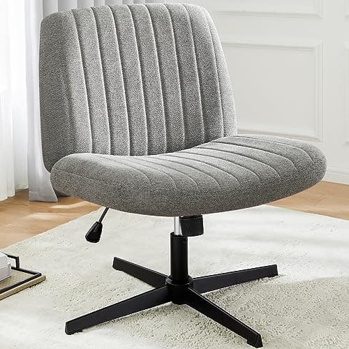 DUMOS Criss Cross Legged Office Chair, Armless Wide Seat No Wheels, Modern Home Desk Seating Swivel Height Adjustable Fabric Vanity for Bedroom