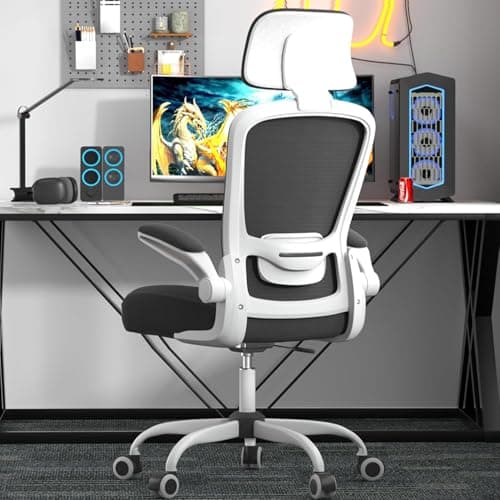 Mimoglad Office Chair, Comfy Desk Chair - High Back Ergonomic Computer Chair with Adjustable Lumbar Support & Headrest, Flip-up Armrests for Guitar Playing, Swivel Task Chair for Home Office