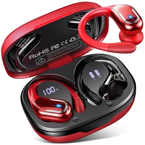 Wireless Earbuds Bluetooth Headphone Sport, Bluetooth 5.4 Earbuds 14.2mm Driver Stereo Over Ear Buds, 75Hrs Earphone with Earhooks, Noise Cancelling Mic, IP7 Waterproof Headset for Workout/Running