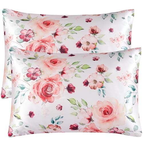 BEDELITE Satin Pillowcase for Hair and Skin Digital Printing, Super Soft Cooling Similar to Silk Pillow Cases 2 Pack with Envelope Closure, Gift for Women Men(Standard 20x26 Inch, Coffee Rose)