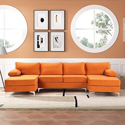 Casa AndreaMilano Modern Large Velvet Fabric U-Shape Sectional Sofa, Double Extra Wide Chaise Lounge Couch