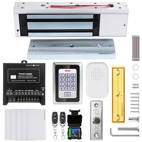 Access Control System 1200lb Electric Magnetic Door Lock Kit: RFID Keypad, Remotes, Exit Button, Close to Entry Keypad & ID Card with 110-240VAC to 12VDC Power Supply (500Kg / 1200LB Kits)
